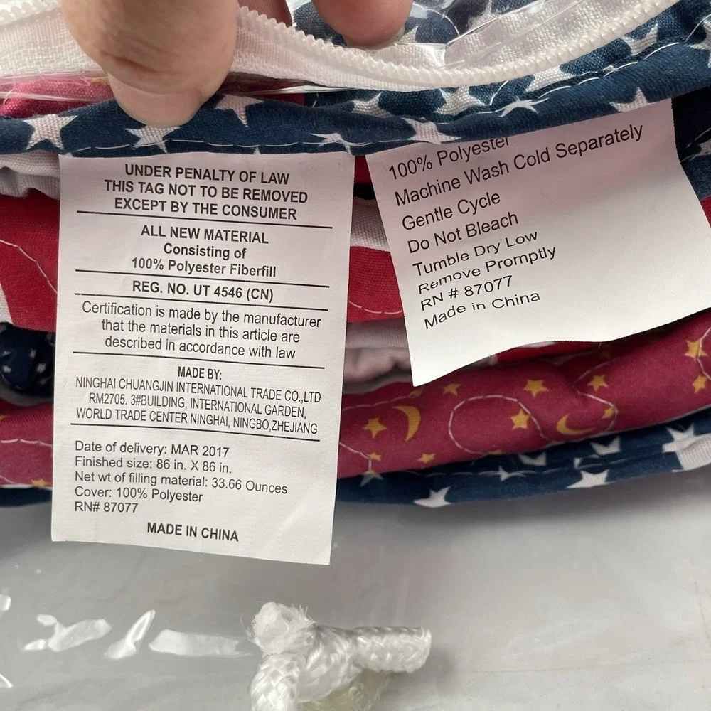 Americana Patch Full Queen Quilt Set 86x86 w/‎ 2 Shams Patriotic USA NIP